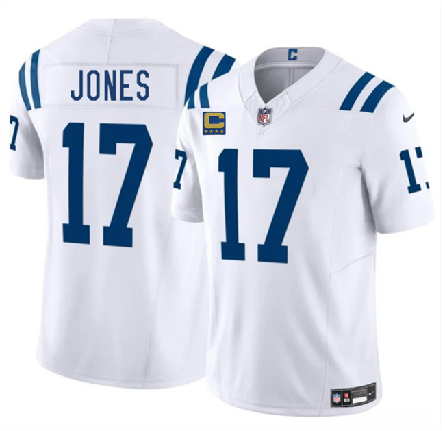 Men's White Indianapolis Colts #17 Daniel Jones 2025 F.U.S.E. With 4-Star C Patch Vapor Limited Stitched Football Jersey
